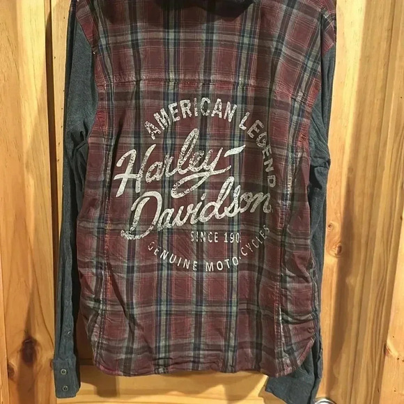 Harley-Davidson Motorcycle Plaid Hooded Long Sleeve Bottom Down - Picture 4 of 6